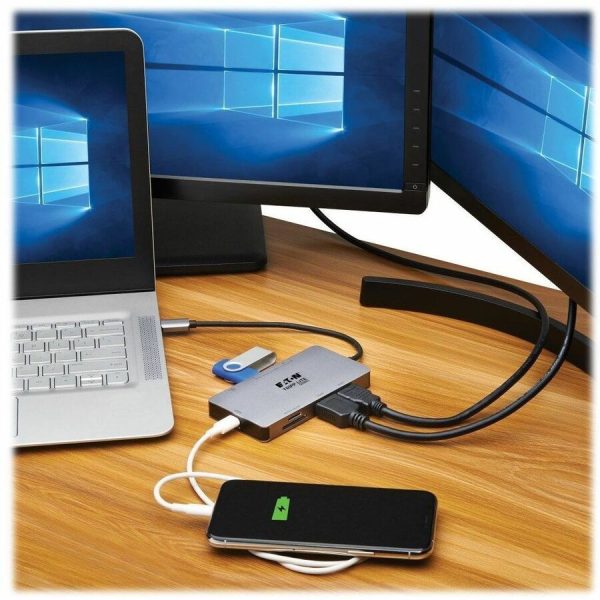 Eaton Tripp Lite Series USB-C Dock, Dual Display - 4K 60 Hz HDMI, USB 3.x (5Gbps) Hub Ports, GbE, Memory Card, 100W PD Charging, Gray - Image 3