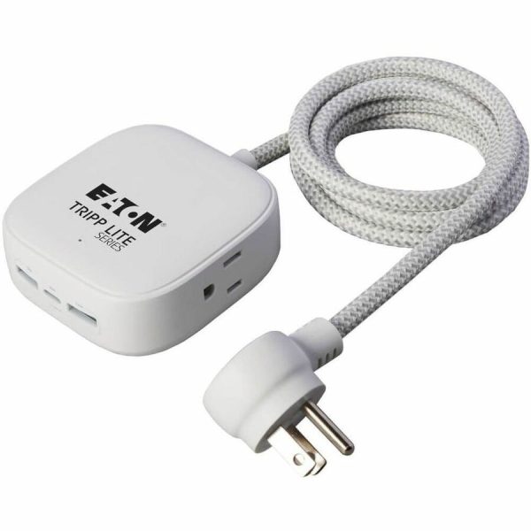 Eaton Tripp Lite Series Safe-IT 32W 2-Outlet Power Strip - 5-15R Outlets, 3 USB Ports, 6 ft. (1.8 m) Cord, Antimicrobial Protection, White