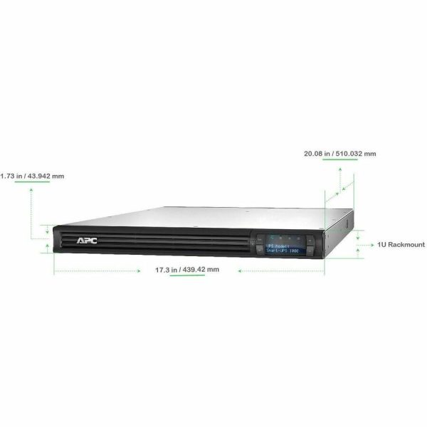APC Smart-UPS, Line Interactive, 1000 VA, LCD, Rackmount 1U, 120V, 4x NEMA 5-15R outlet, USB, AVR, Short Depth - Image 2