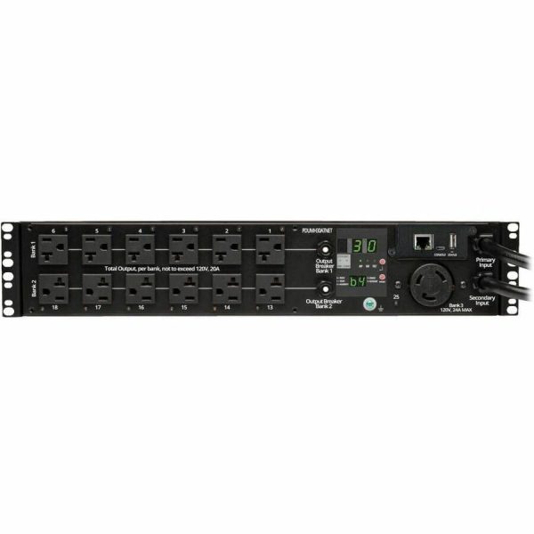 Eaton Tripp Lite Series 2.9kW Single-Phase Switched Automatic Transfer Switch PDU, 2 120V L5-30P Inputs, 24 5-15/20R & 1 L5-30R Outputs, 2U, TAA - Image 6