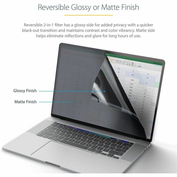 StarTech.com 16-inch MacBook Pro 21/23 Laptop Privacy Screen, Anti-Glare Privacy Filter w/51% Blue Light Reduction, Matte/Glossy Sides - Image 3