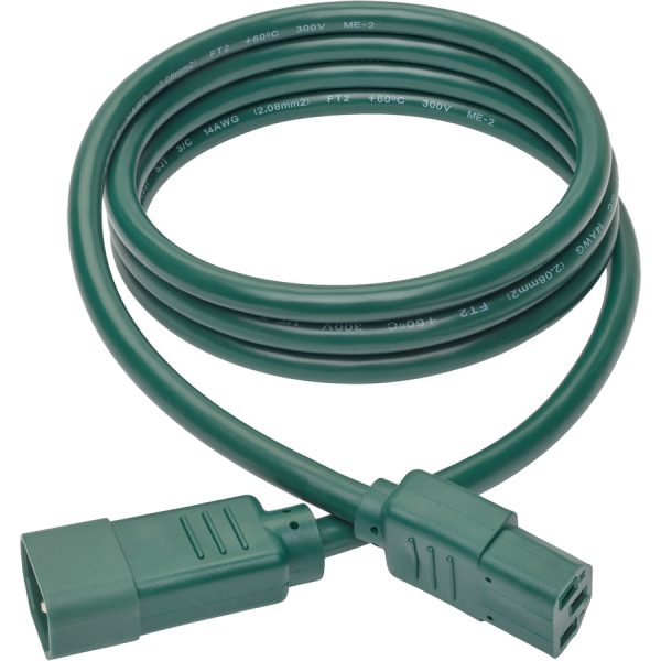 Eaton Tripp Lite Series Heavy-Duty PDU Power Cord, C13 to C14 - 15A, 250V, 14 AWG, 6 ft. (1.83 m), Green - Image 2