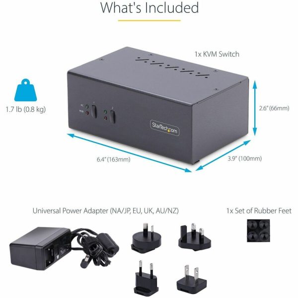 StarTech.com 2-Port Dual-Monitor DisplayPort KVM Switch, 4K 60Hz, 2x USB 5Gbps Ports, Hotkey/Push-Button Switching, TAA Compliant - Image 5