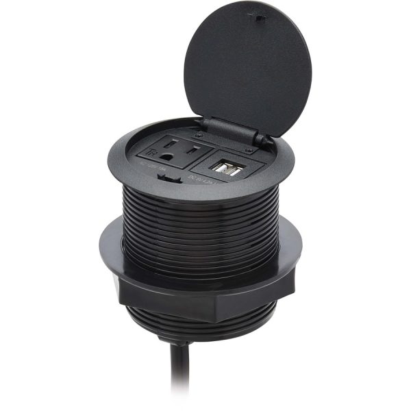 Eaton Tripp Lite Series Protect It! In-Desktop Power Grommet - NEMA 5-15P, 2x USB-A Charging, Surge Protection, 10 ft. Cord, Antimicrobial, Black - Image 2