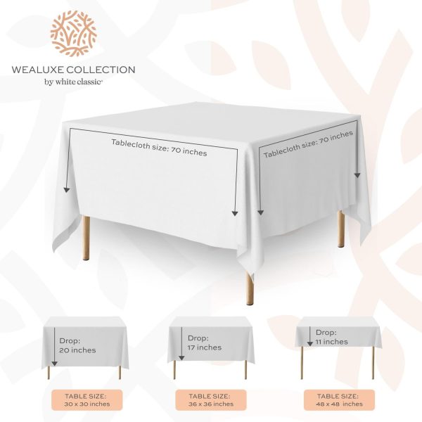 2 Square Tablecloth Covers 70x70 Inch | Table Cloths for Square or Round Table | 200 GSM Washable Wrinkle Resistant Fabric for Weddings Kitchen Restaurant | White | 2 Pack - Image 3