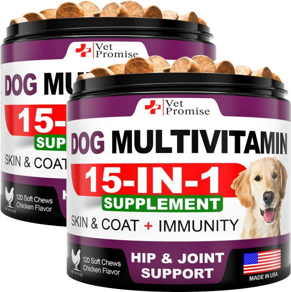 (2 Pack) Dog Multivitamin Chewable with Glucosamine   Dog Vitamins and Supplements   Senior & Puppy Multivitamin for Dogs   Pet Joint Support Health   Immunity   Mobility   Energy   240 Chews