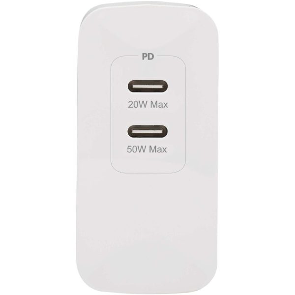 Eaton Tripp Lite Series Dual-Port Compact USB-C Wall Charger - GaN Technology, 70W PD Charging (50W+20W or 65W Max), White - Image 2