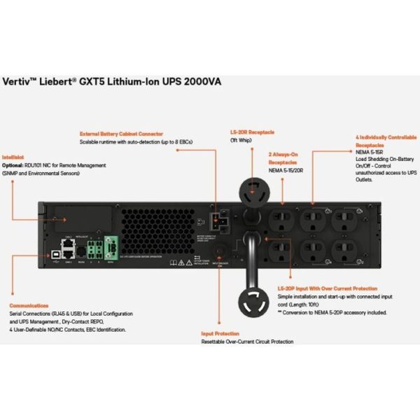Vertiv Liebert GXT5 Lithium-Ion N Online UPS 2000VA/1800W 120V Tower/Rack UPS - Image 2