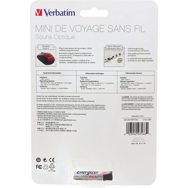 Verbatim Wireless Mini Travel Optical Mouse - Red - Image 8