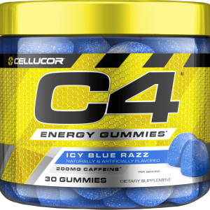 Cellucor C4 Gummies, Daily Pre Workout Energy Gummy Chews with 200mg Caffeine, ICY Blue Razz, 30 Gummies