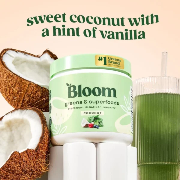 Bloom Nutrition Greens & Superfoods Powder, for Digestive Health, Coconut, 30 Servings - Image 8