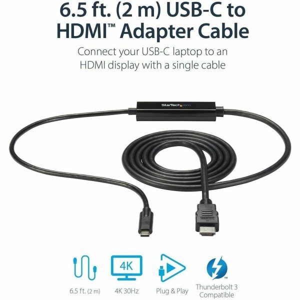 StarTech.com USB C to HDMI Cable - 6 ft / 2m - USB-C to HDMI 4K 60Hz - USB Type C to HDMI - Computer Monitor Cable - Image 2