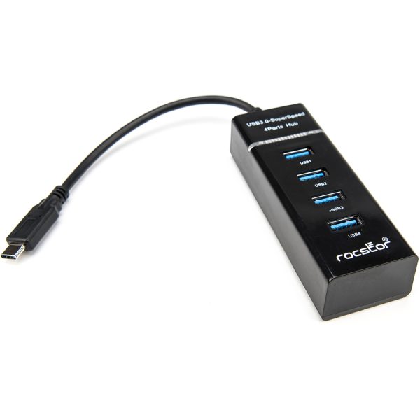 Rocstor Premium Slim Portable 4 Port Hub - USB-C to 4x USB-A Slim Hub - USB 3.0 Hub - Bus Powered - Black - USB C to USB Type-A Hub - USB Type C - External - USB-C 3.1 to 4 USB Type-A 3.0 Port(s) USB-A - Image 2