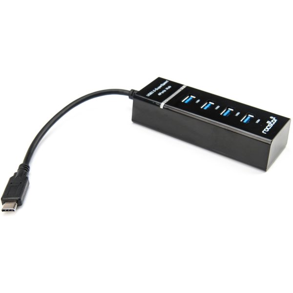 Rocstor Premium Slim Portable 4 Port Hub - USB-C to 4x USB-A Slim Hub - USB 3.0 Hub - Bus Powered - Black - USB C to USB Type-A Hub - USB Type C - External - USB-C 3.1 to 4 USB Type-A 3.0 Port(s) USB-A - Image 4