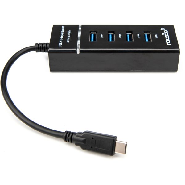 Rocstor Premium Slim Portable 4 Port Hub - USB-C to 4x USB-A Slim Hub - USB 3.0 Hub - Bus Powered - Black - USB C to USB Type-A Hub - USB Type C - External - USB-C 3.1 to 4 USB Type-A 3.0 Port(s) USB-A - Image 5
