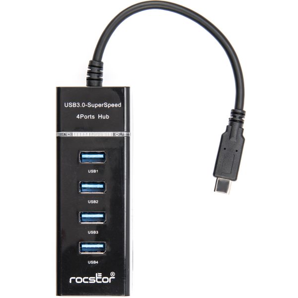 Rocstor Premium Slim Portable 4 Port Hub - USB-C to 4x USB-A Slim Hub - USB 3.0 Hub - Bus Powered - Black - USB C to USB Type-A Hub - USB Type C - External - USB-C 3.1 to 4 USB Type-A 3.0 Port(s) USB-A - Image 8