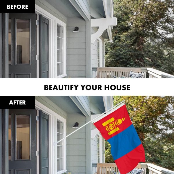 G128 Combo Pack: 6 Ft Tangle Free Aluminum Spinning Flagpole (White) & Mongolia Mongolian Flag 3x5 Ft, LiteWeave Pro Series Printed 150D Polyester | Pole with Flag Included - Image 3