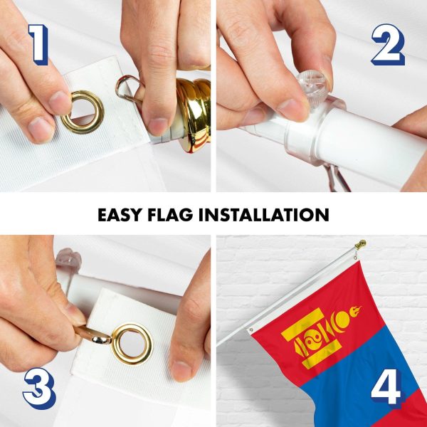 G128 Combo Pack: 6 Ft Tangle Free Aluminum Spinning Flagpole (White) & Mongolia Mongolian Flag 3x5 Ft, LiteWeave Pro Series Printed 150D Polyester | Pole with Flag Included - Image 7