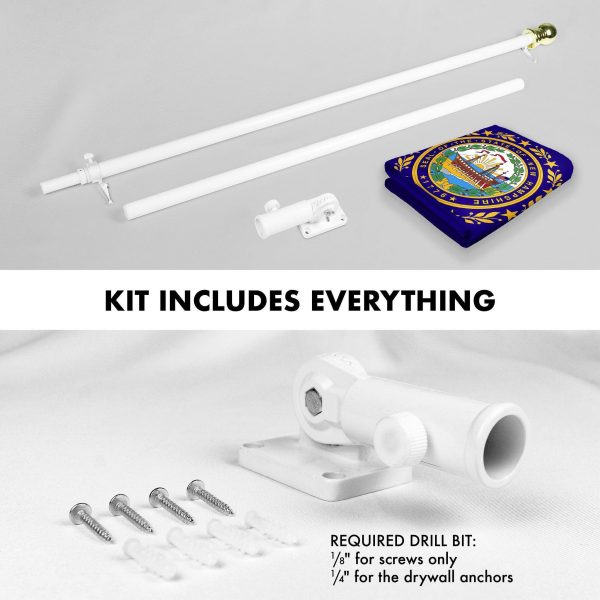G128 Combo Pack: 6 Ft Tangle Free Spinning Flagpole (White) & New Hampshire Flag 3x5 Ft Printed 150D Polyester, Brass Grommets (Flag Included) Aluminum Flag Pole - Image 2