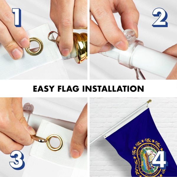G128 Combo Pack: 6 Ft Tangle Free Spinning Flagpole (White) & New Hampshire Flag 3x5 Ft Printed 150D Polyester, Brass Grommets (Flag Included) Aluminum Flag Pole - Image 7