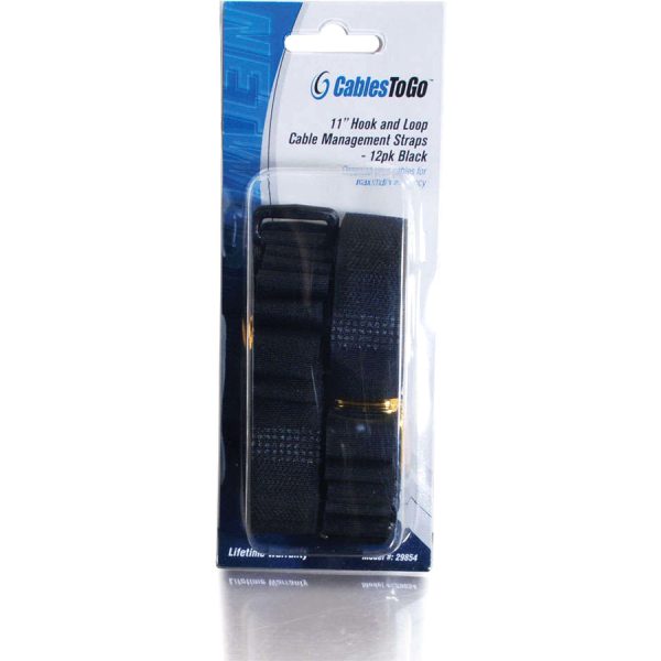 C2G 11in Hook-and-Loop Cable Management Straps - Black - 12pk - Image 3
