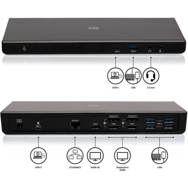 C2G USB C Triple Monitor Docking Station - HDMI, DisplayPort, Ethernet, USB - 85W Audio and Video Power Delivery - TAA Compliant - Image 5
