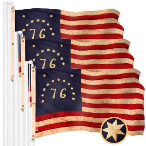G128 3 Pack: Bennington 76 Tea-Stained Flag | 5x8 Ft | ToughWeave Pro Series Embroidered 420D Polyester | Historical Flag, Embroidered Design, Indoor/Outdoor, Brass Grommets, High Quality