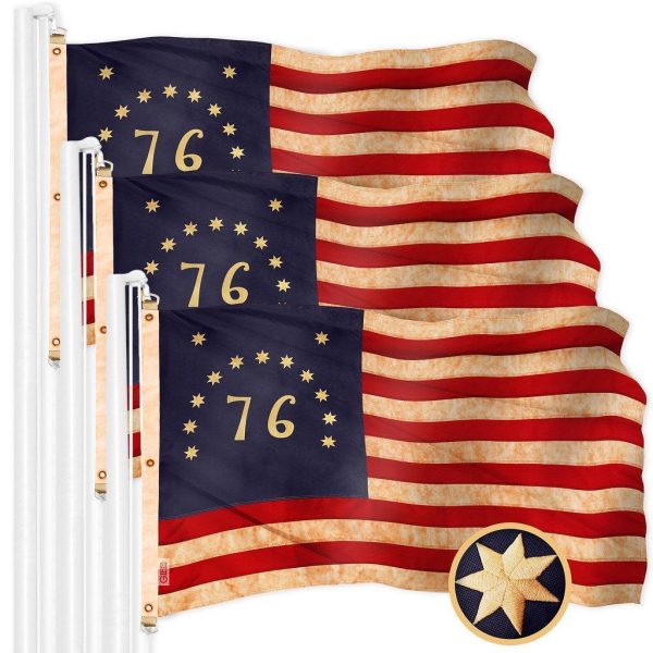 G128 3 Pack: Bennington 76 Tea-Stained Flag | 5x8 Ft | ToughWeave Pro Series Embroidered 420D Polyester | Historical Flag, Embroidered Design, Indoor/Outdoor, Brass Grommets, High Quality