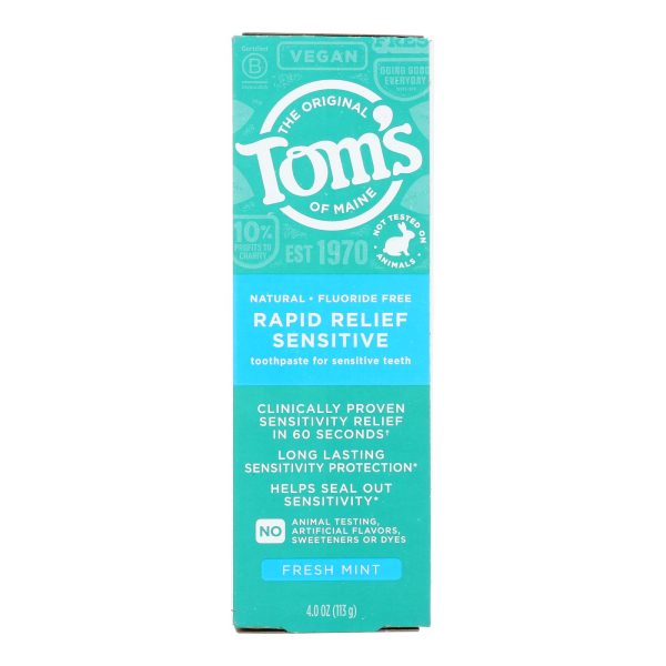 Tom's of Maine Rapid Relief Sensitive Toothpaste - Fresh Mint Fluoride-Free - Case of 6 - 4 oz.