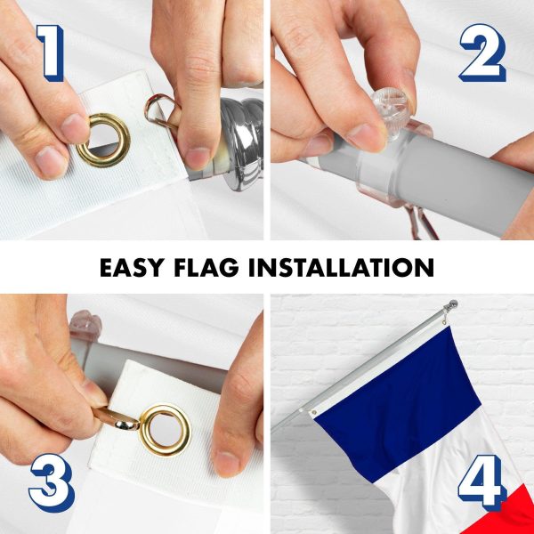 G128 Combo Pack: 6 Feet Tangle Free Spinning Flagpole (Silver) France French Flag 3x5 ft Printed 150D Brass Grommets (Flag Included) Aluminum Flag Pole - Image 7