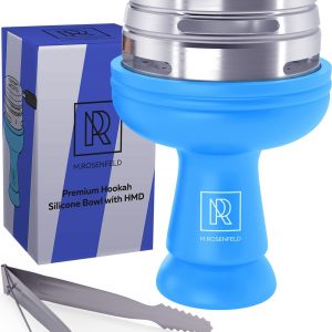 M. ROSENFELD Blue Hookah Bowl Set Silicone – Premium Shisha Bowl Phunnel Hookah Bowl Blue for Smoking with Hookah Tongs & Heat Management Charcoal Holder with Cover Huli