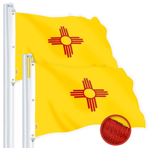 G128 2 Pack: New Mexico NM State Flag | 6x10 Ft | StormFlyer Series Embroidered 220GSM Spun Polyester | Embroidered Design, Indoor/Outdoor, Brass Grommets, Heavy Duty, All Weather