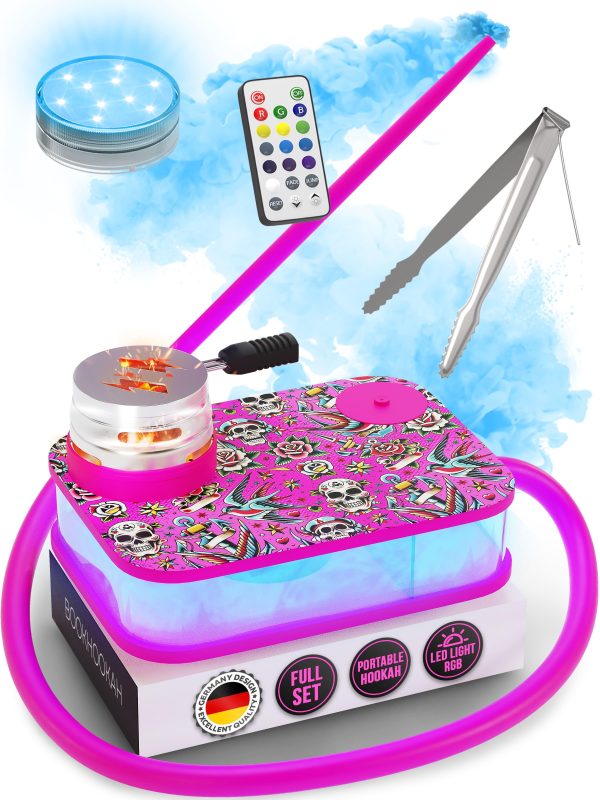M. ROSENFELD Portable Hookah Set With Everything And Case   Premium Book Hookah with Tattoo Pattern