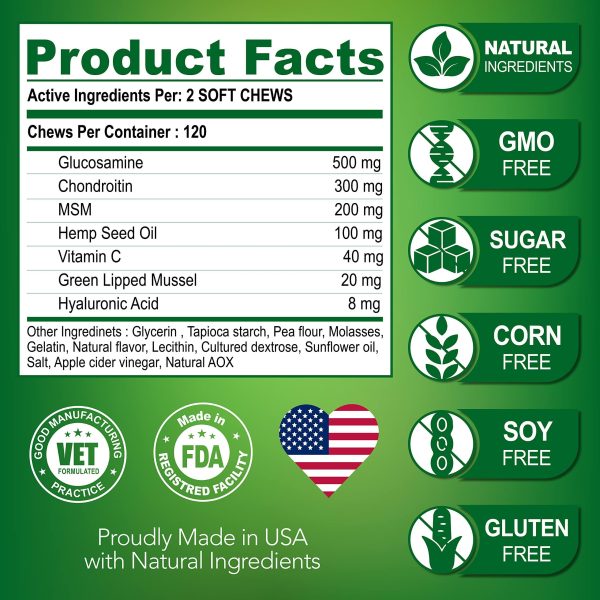 Glucosamine for Dogs   Hip and Joint Supplement for Dogs   Glucosamine Chondroitin for Dogs   Dog Joint Pain Relief Treats with MSM   Hemp   Advanced Dog Joint Supplement Health   120 Mobility Chews - Image 6
