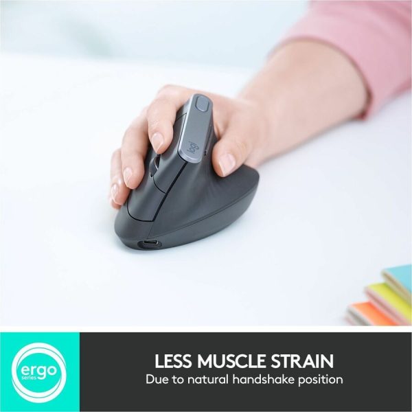 Logitech MX Vertical Wireless Mouse - Ergonomic Design Reduces Muscle Strain, Rechargeable, Graphite - Image 2