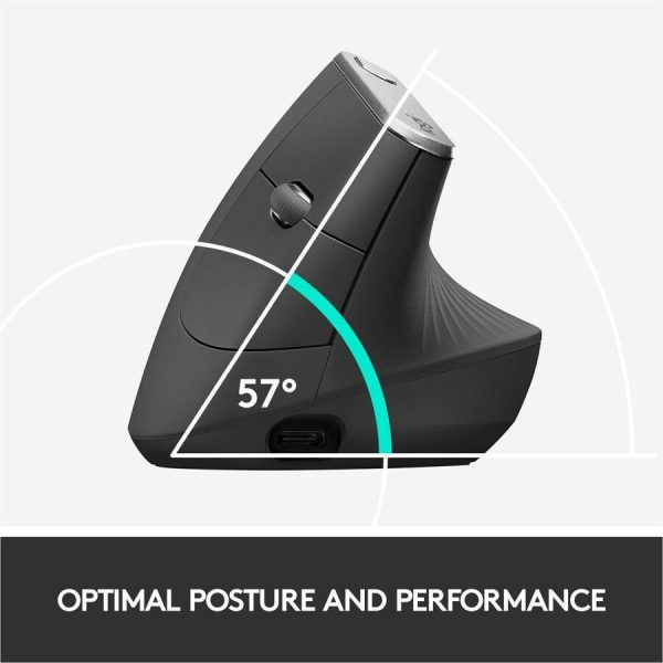 Logitech MX Vertical Wireless Mouse - Ergonomic Design Reduces Muscle Strain, Rechargeable, Graphite - Image 3
