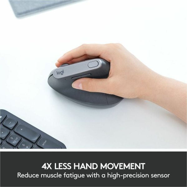 Logitech MX Vertical Wireless Mouse - Ergonomic Design Reduces Muscle Strain, Rechargeable, Graphite - Image 5