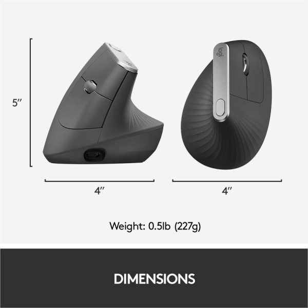 Logitech MX Vertical Wireless Mouse - Ergonomic Design Reduces Muscle Strain, Rechargeable, Graphite - Image 7
