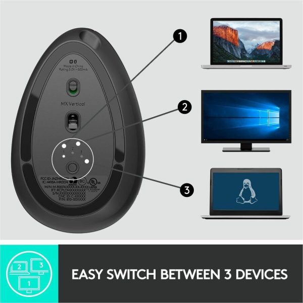 Logitech MX Vertical Wireless Mouse - Ergonomic Design Reduces Muscle Strain, Rechargeable, Graphite - Image 8