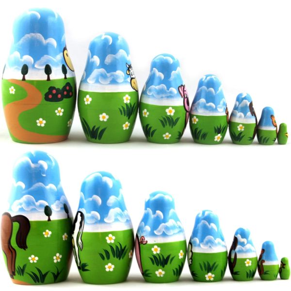 AEVVV Farm Animals Set 7 pcs Wood Nesting Dolls   Pet Figurine Set Wooden Matryoshka Stacking Items - Image 3