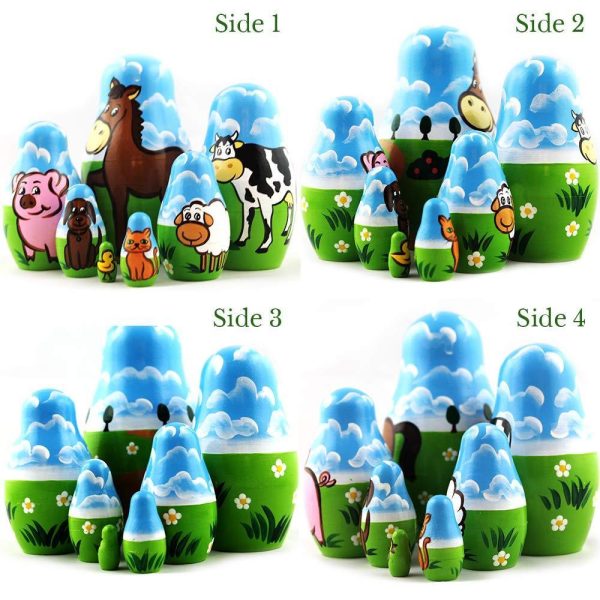AEVVV Farm Animals Set 7 pcs Wood Nesting Dolls   Pet Figurine Set Wooden Matryoshka Stacking Items - Image 4