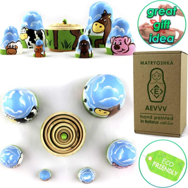 AEVVV Farm Animals Set 7 pcs Wood Nesting Dolls   Pet Figurine Set Wooden Matryoshka Stacking Items - Image 6