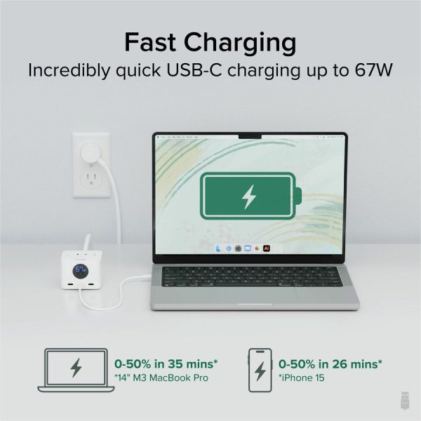 Plugable 67W USB C Power Strip, USBC Charging Station Extension Cord with Multiple Outlets - Image 3