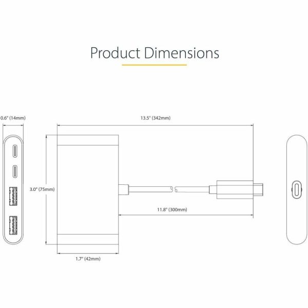 StarTech.com 4-Port USB-C Hub with 100W Power Delivery Pass-Through, 2x USB-A + 2x USB-C, 5Gbps, 1ft/30cm Long Cable, Portable USB 3.0 Hub - Image 3