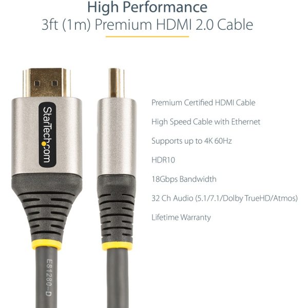 3ft (1m) Premium Certified HDMI 2.0 Cable, High Speed Ultra HD 4K 60Hz HDMI Cable with Ethernet, HDR10, UHD HDMI Monitor Cord - Image 7