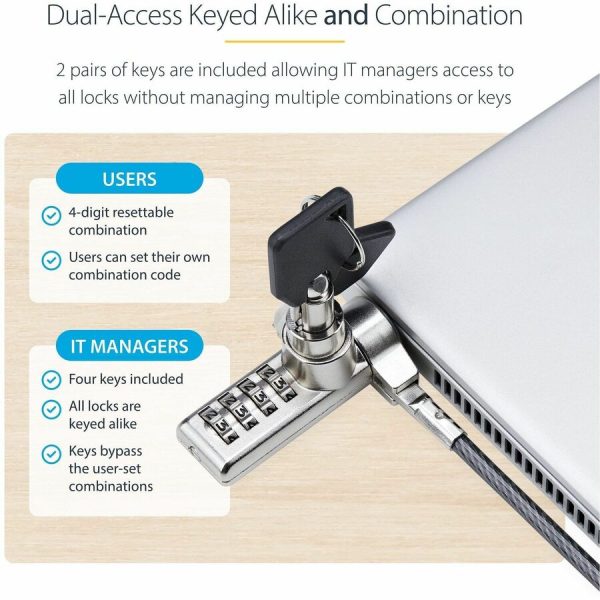 StarTech.com 10-Pack Dual-Access Laptop Lock, 6.5ft (2m) Keyed Alike and Combination Security Cable Lock for K-Slot Devices, Anti-Theft - Image 3