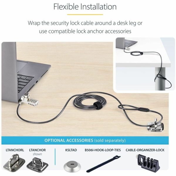 StarTech.com 10-Pack Dual-Access Laptop Lock, 6.5ft (2m) Keyed Alike and Combination Security Cable Lock for K-Slot Devices, Anti-Theft - Image 5