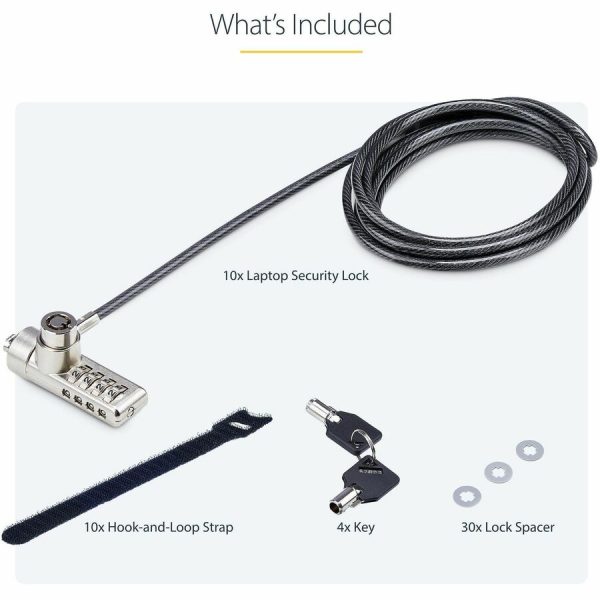 StarTech.com 10-Pack Dual-Access Laptop Lock, 6.5ft (2m) Keyed Alike and Combination Security Cable Lock for K-Slot Devices, Anti-Theft - Image 7