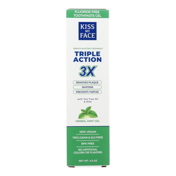 Kiss My Face Toothpaste - Triple Action - Fluoride Free - Gel - 4.5 oz