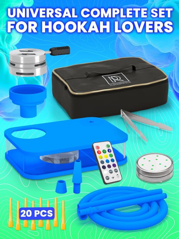 Royal Blue Hookah Set With Everything   Premium Small Hookah Set For Travel With Case   Blue Flat Hookah Hookah Set With Charcoal Holder & Coal Cover    Travel Hookah Set With Everything - Image 2